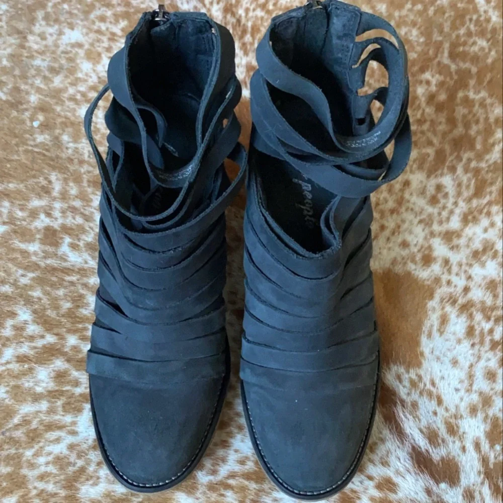 Free People Hybrid Black Leather Strappy Ankle - Picture 10 of 11